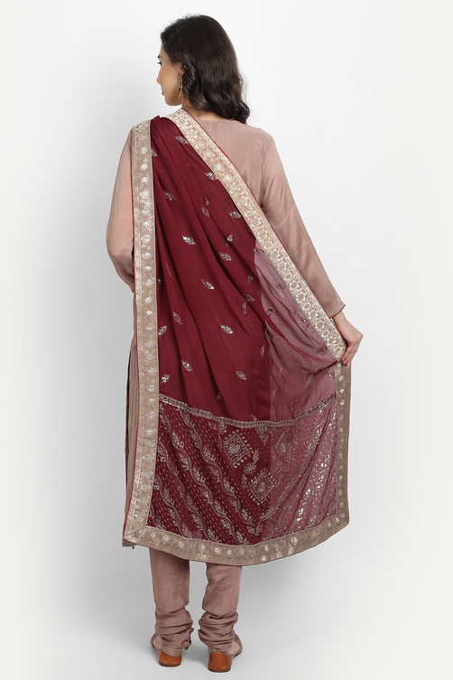 Red Silk Blend Unstitched Suit Set image number 4