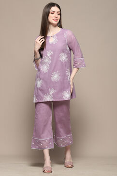 Lilac Polyester Straight Kurta Set image number 0