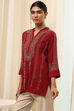 Red Embroidered Straight Short Kurta image number 2