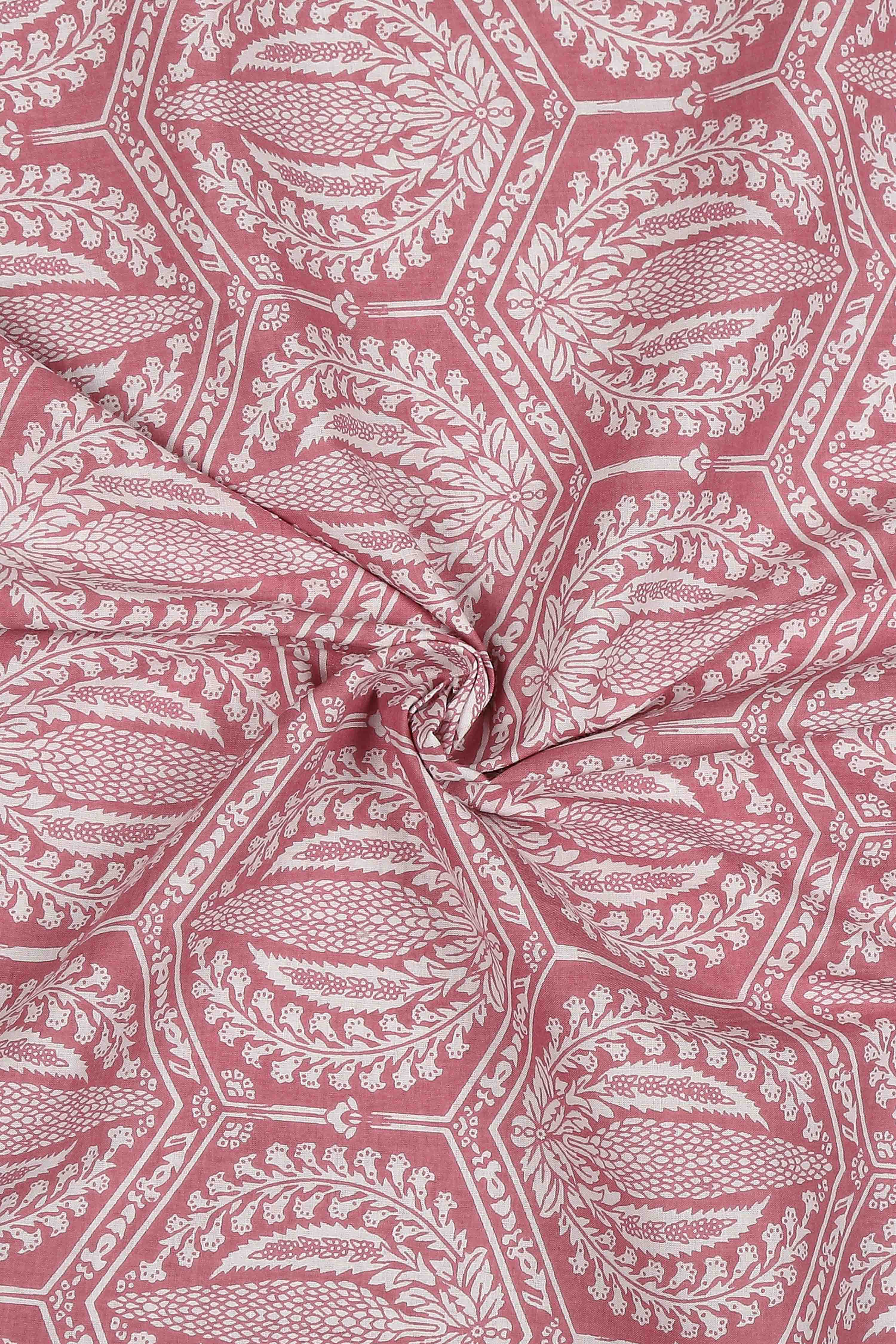 Pink Cotton Printed Embroidered Unstitched Suit Set image number 2
