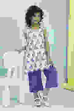 White and Blue Cotton Embroidered Straight Kurta Set image number 0