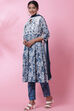 White and Blue Cotton Flared Kurta Slim Pant Suit Set image number 5