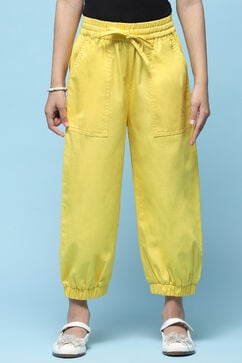 Yellow Cotton Straight Joggers image number 5