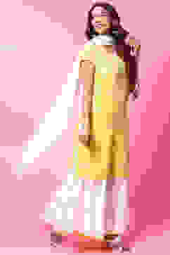 Yellow Cotton Sharara Kurta Sharara Suit Set image number 6