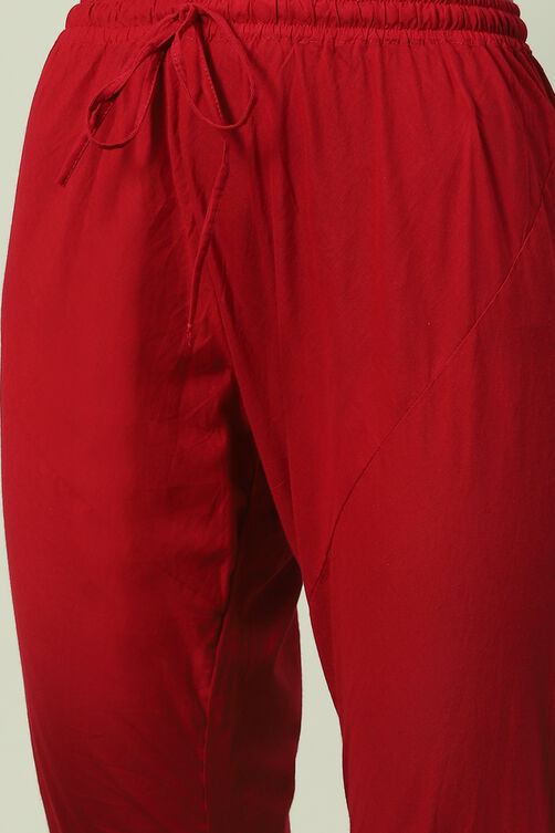 Cherry Red Cotton Anarkali Kurta Churidar Suit Set image number 2