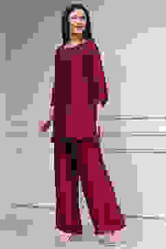 Red Self-Designed Straight Kurta Set image number 3