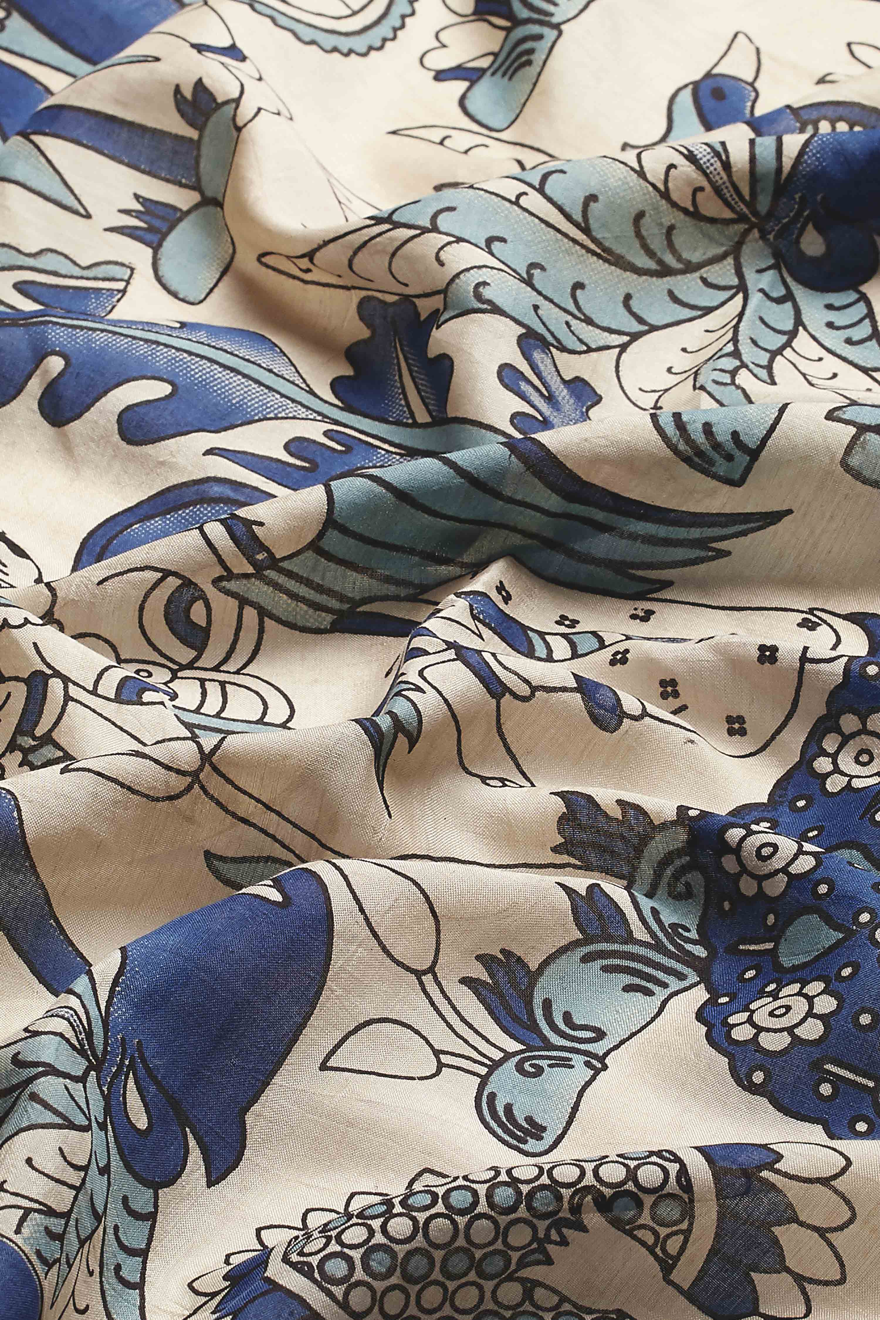 Blue Chennur Silk Printed Dupatta image number 2
