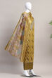 Olive Organza Unstitched Suit Set image number 4