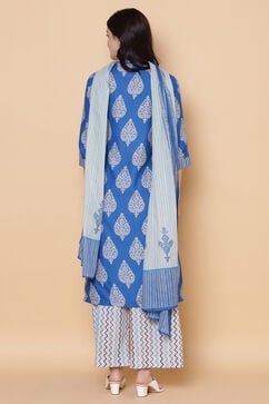 Royal Blue Cotton Straight Kurta Palazzo Suit Set image number 8