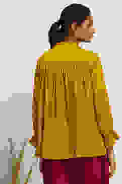 Mustard Yellow Embroidered A-Line Kurti image number 3