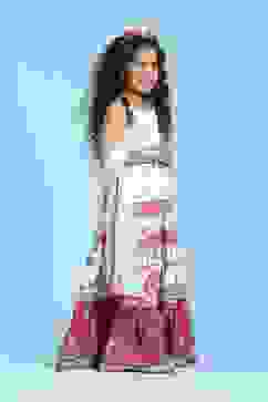 White Cotton Printed Regular Lehenga Set image number 5