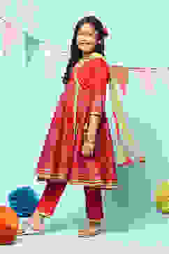 Maroon Polyester Front Open Printed Kurta Palazzo Suit Set image number 5