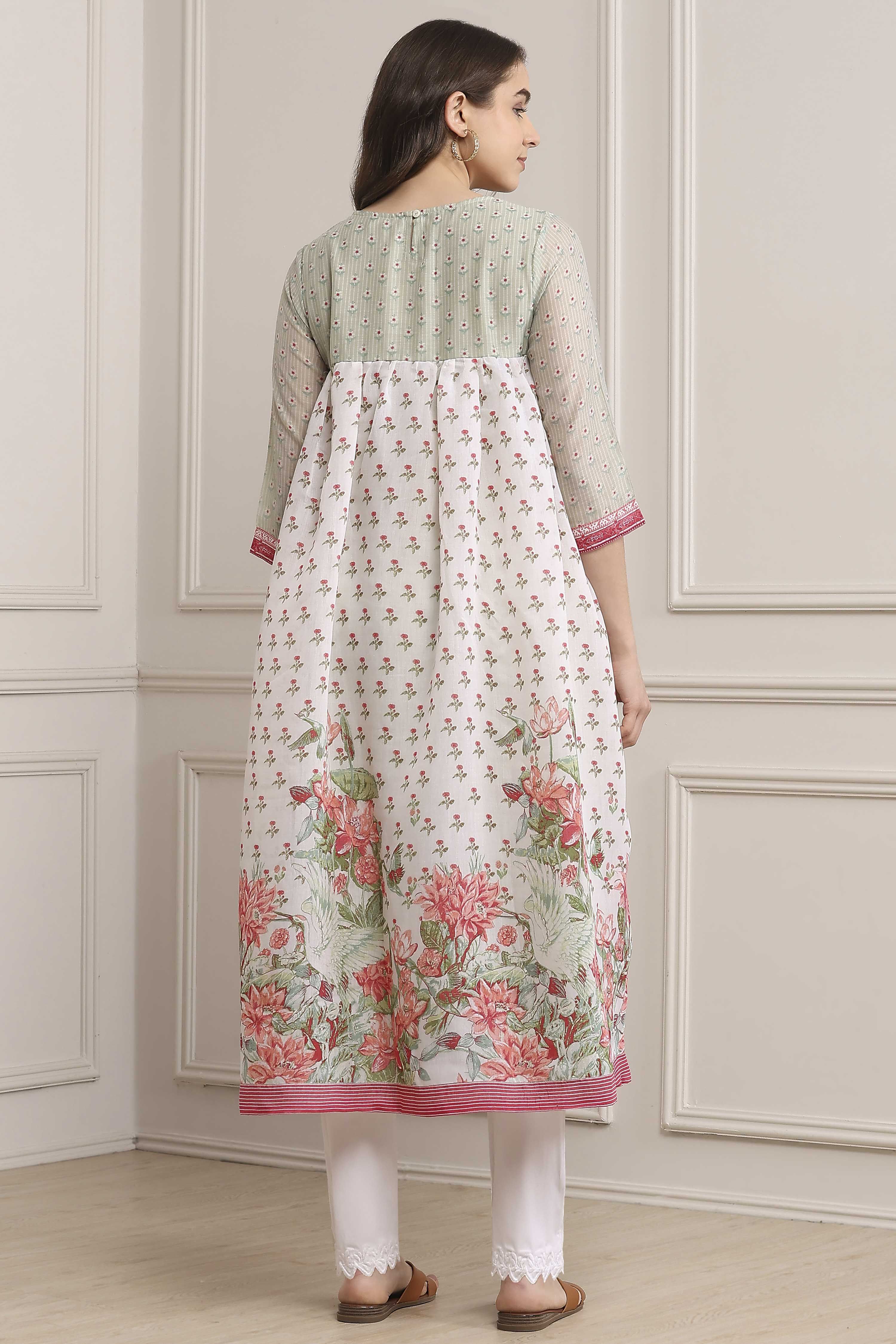 Green Art Silk Flared Kurta image number 3