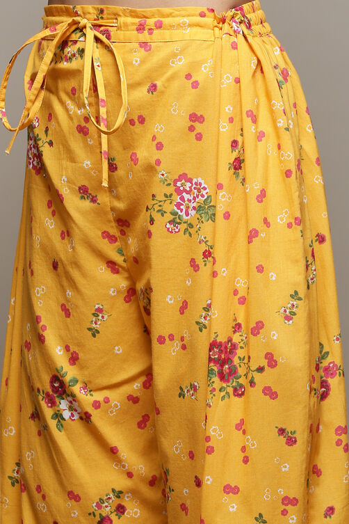 Yellow Cotton Straight Kurta Palazzo Suit Set image number 2