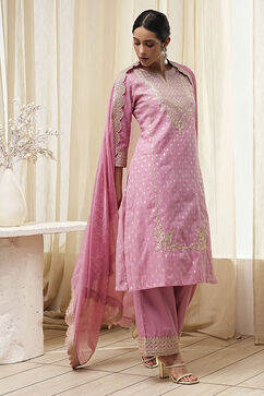 Powder Pink Embroidered Straight Suit Set image number 5