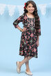 Black Rayon Flared Printed Kurta