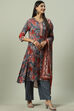 Grey LIVA A-Line Kurta Palazzo Suit Set image number 5