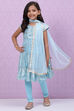 Blue Cotton Flared Kurta Churidar Suit Set image number 7