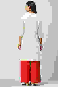 Beige Art Silk Straight Embroidered Kurta image number 4