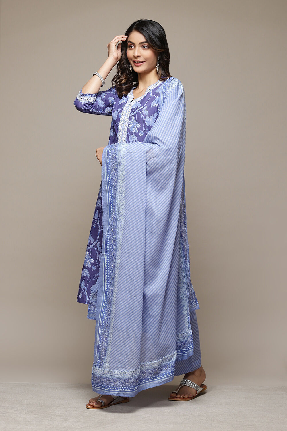 Indigo Cotton Straight Kurta Palazzo Suit Set image number 5