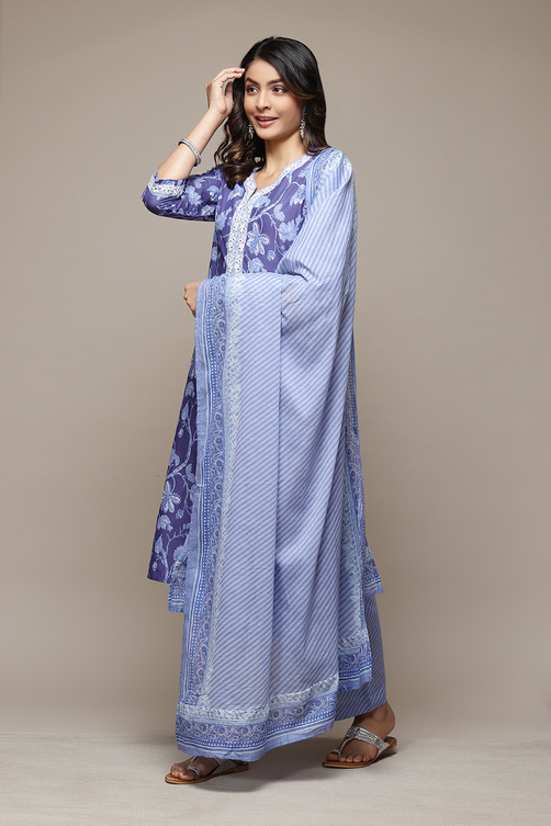 Indigo Cotton Straight Kurta Palazzo Suit Set image number 5