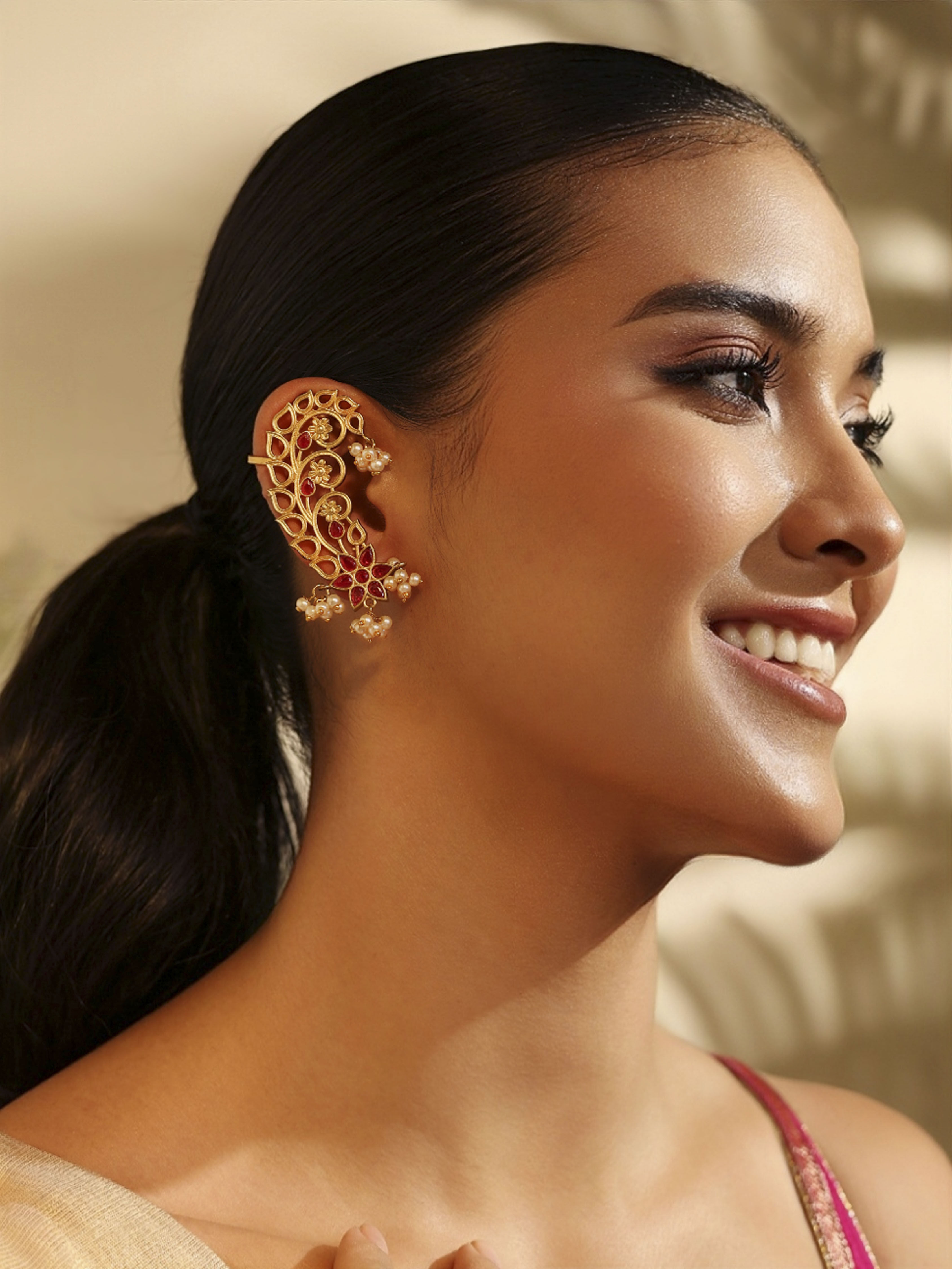 Red Gold Plated Brass Ear Cuff image number 3
