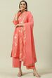 Peach Printed Cotton Straight Kurta Palazzo Suit Set image number 7