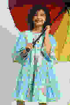 Sky Blue Cotton Printed Tiered Dress image number 0