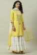 Yellow And White Cotton Silk Straight Kurta Garara Suit Set image number 2