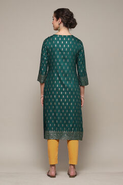 Bottle Green LIVA Straight Printed Kurta image number 4