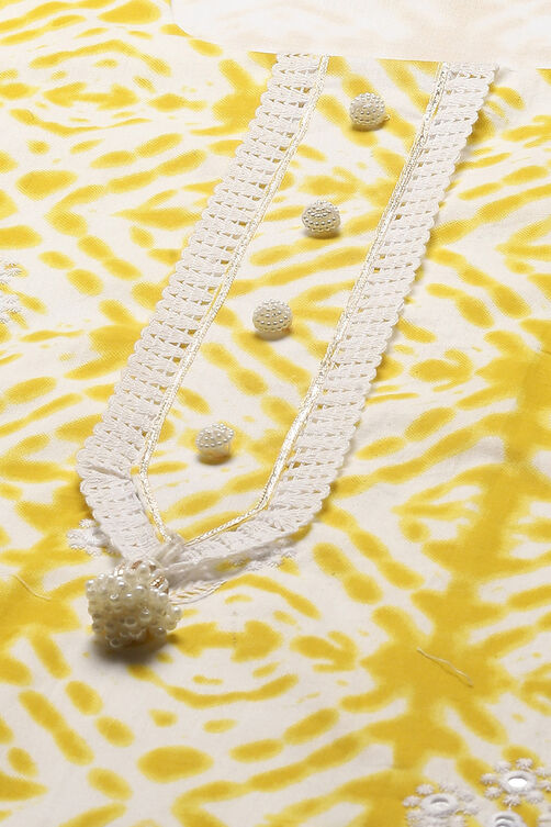 Yellow Cotton Unstitched Suit set image number 2