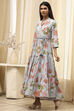 Earthy Blue Cotton Floral Tiered Dress image number 2