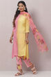 Yellow And Pink Poly Viscose Asymmetric Kurta Pant Suit Set image number 3