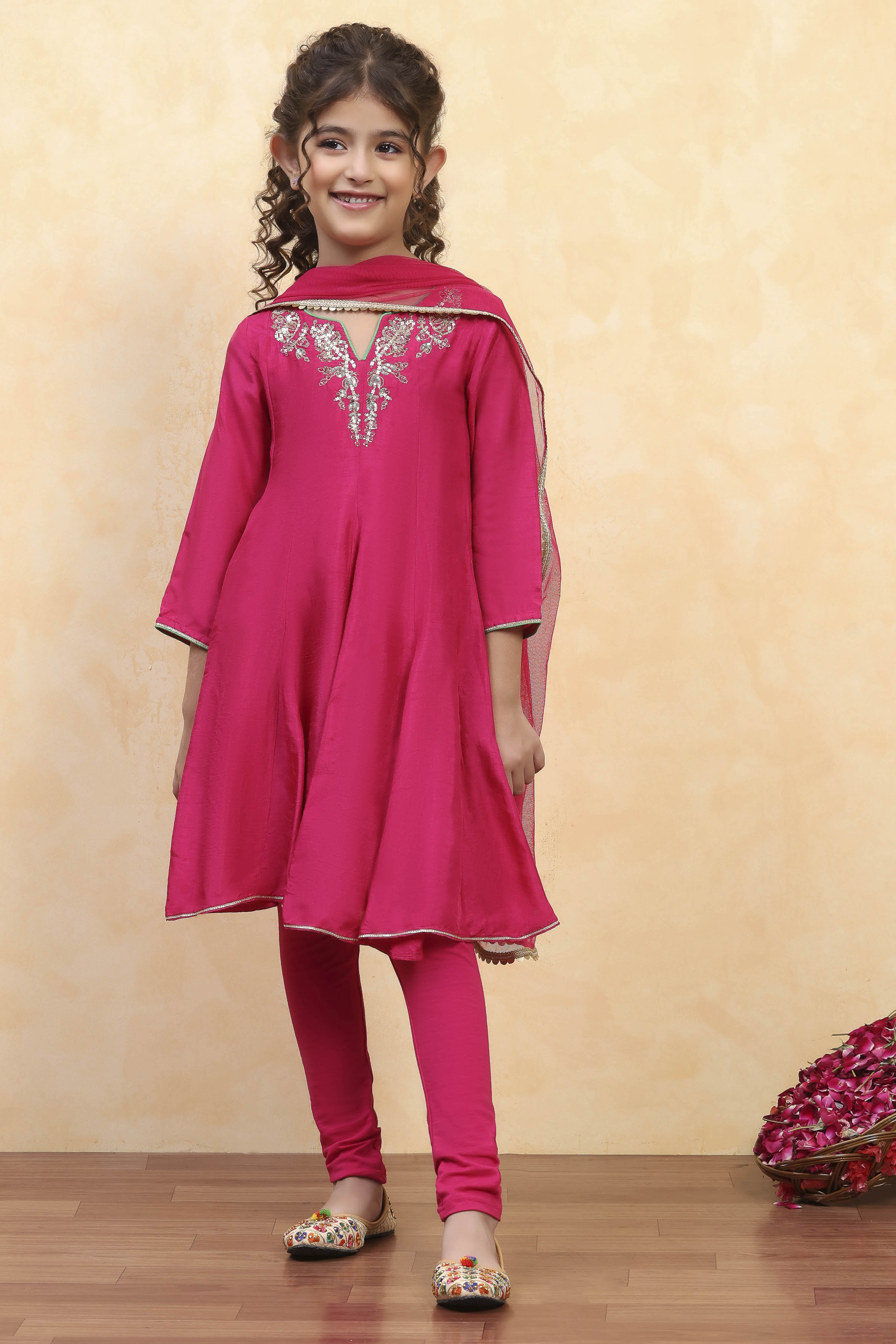 Pink Viscose Solid Kalidar Suit Set image number 6