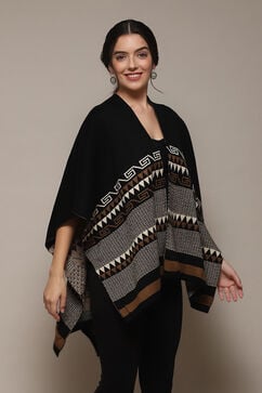 Black Cotton Jacquard Straight Yarndyed Sweater image number 2