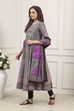 Purple Cotton Printed Anarkali Suit Set image number 3