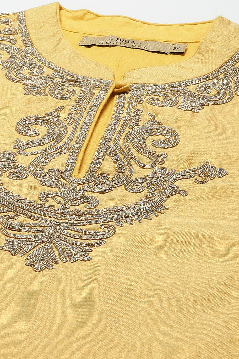 Yellow Cotton Silk Straight Embroidered Suit Set image number 1