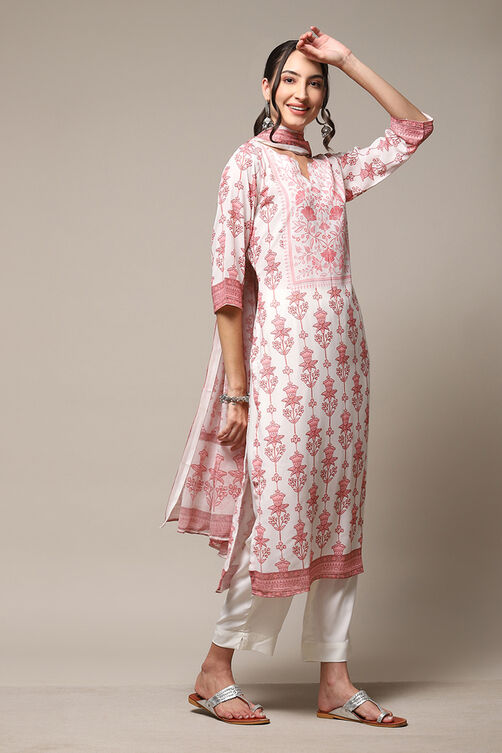 Peach Silk Blend Digital Print Unstitched Suit Set image number 7
