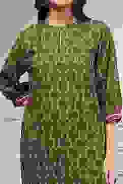 Olive Green Printed Straight Suit Set image number 1