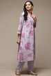 White & Pink Cotton Gathered Kurta Pants Suit Set image number 5