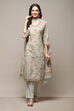 Dull Green Cotton Panelled Unstitched Suit Set image number 8