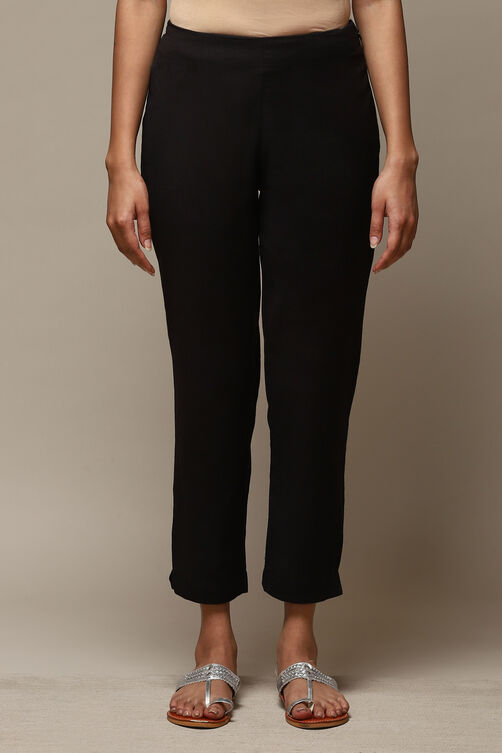 White Cotton Blend Slim Pants image number 5