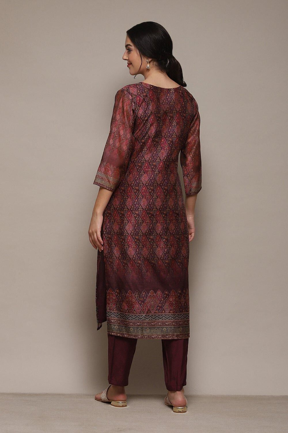 Wine Chanderi Unstitched Suit Set image number 6
