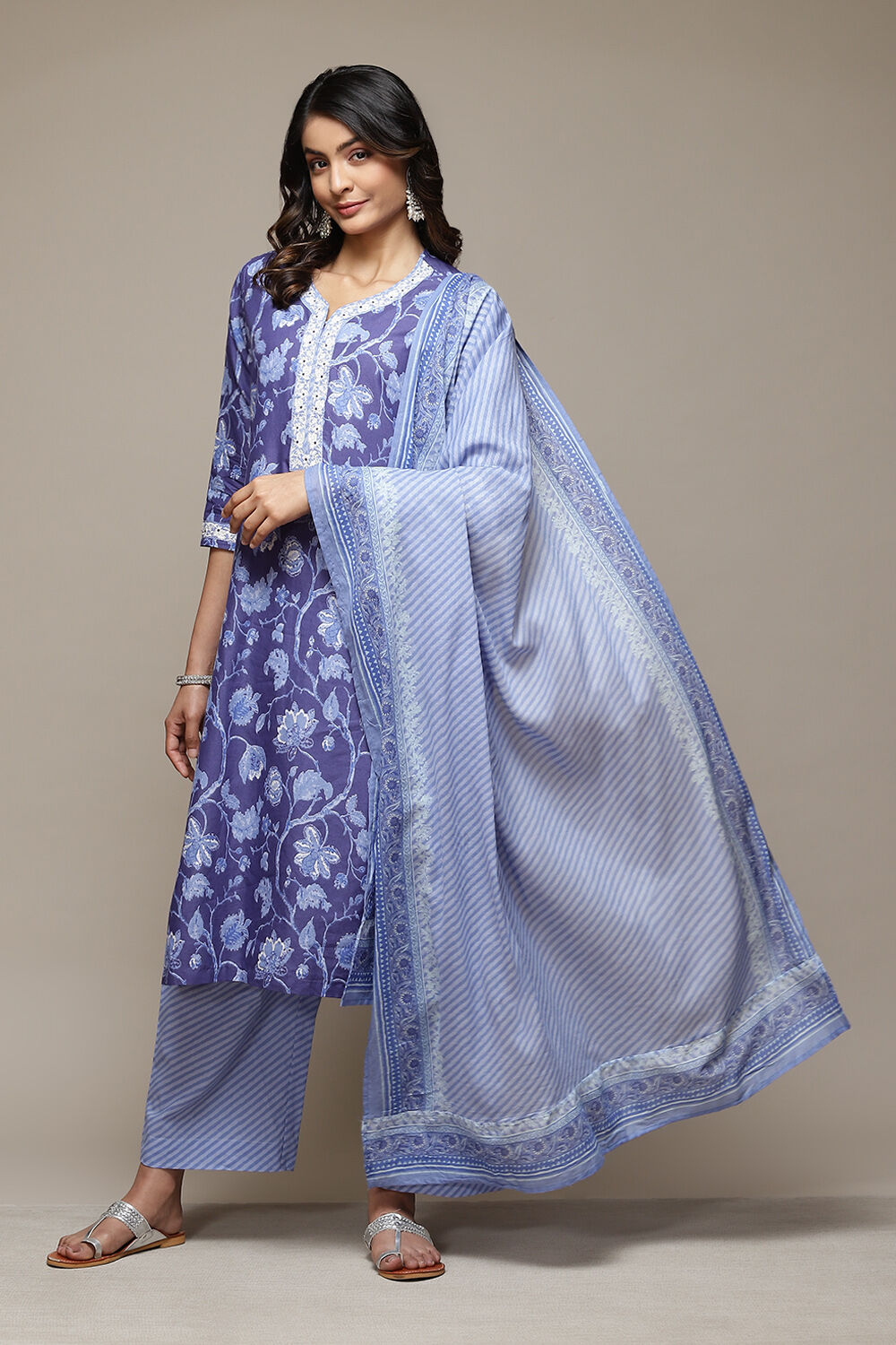 Indigo Cotton Straight Kurta Palazzo Suit Set