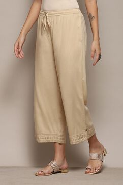 Beige Rayon Regular Solid Palazzo image number 2