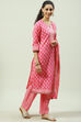 Pink Cotton Screen Print Unstitched Suit Set image number 6