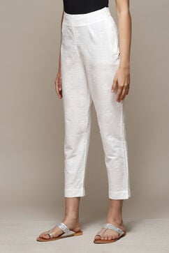 Off White Cotton Embroidered Narrow Pant image number 2