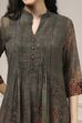 Charcoal and Rust Printed Pleated A-Line Kurta image number 1