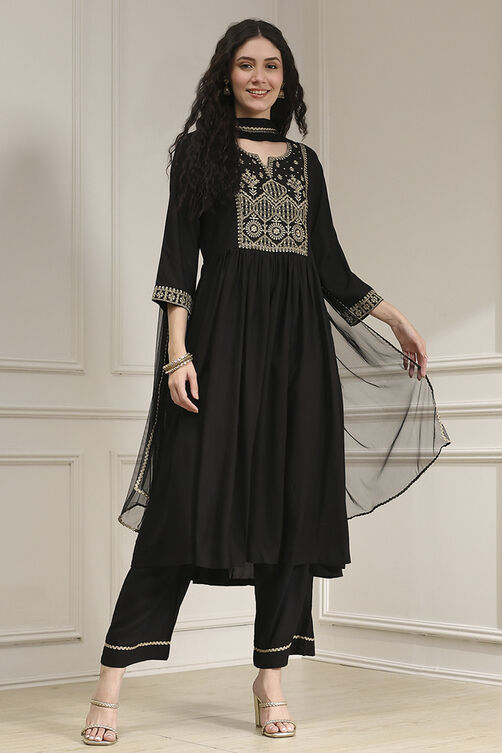 Black Dyed Gathered Suit Set image number 0