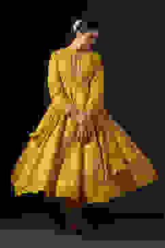 Rohit Bal Mustard Cotton Silk Anarkali Printed Suit Set image number 9